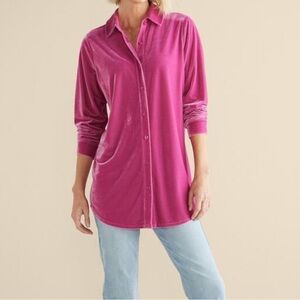 Soft Surroundings Pink Velvet Velour Button Down Shirt Size 1X